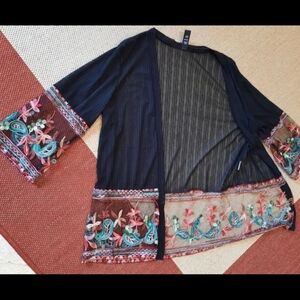Sheer black Kimono 1 sz embroidered Sacred Threads